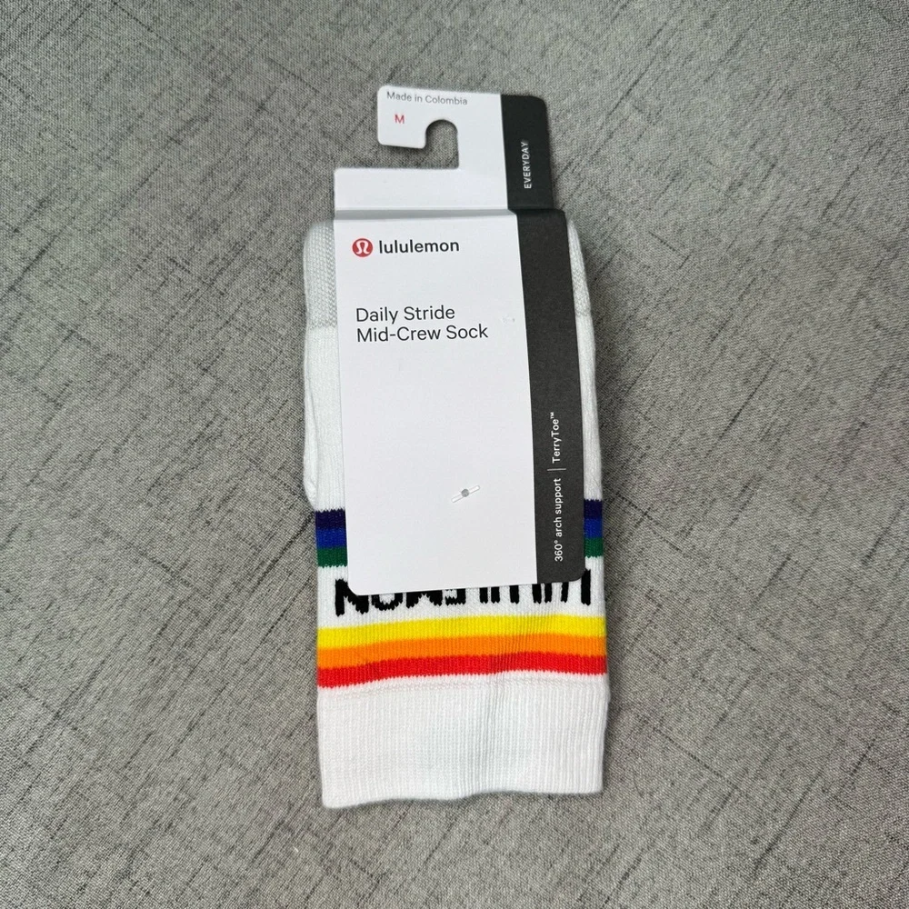 Lululemon Daily Stride Mid Crew Sock Rainbow & White Medium NWT